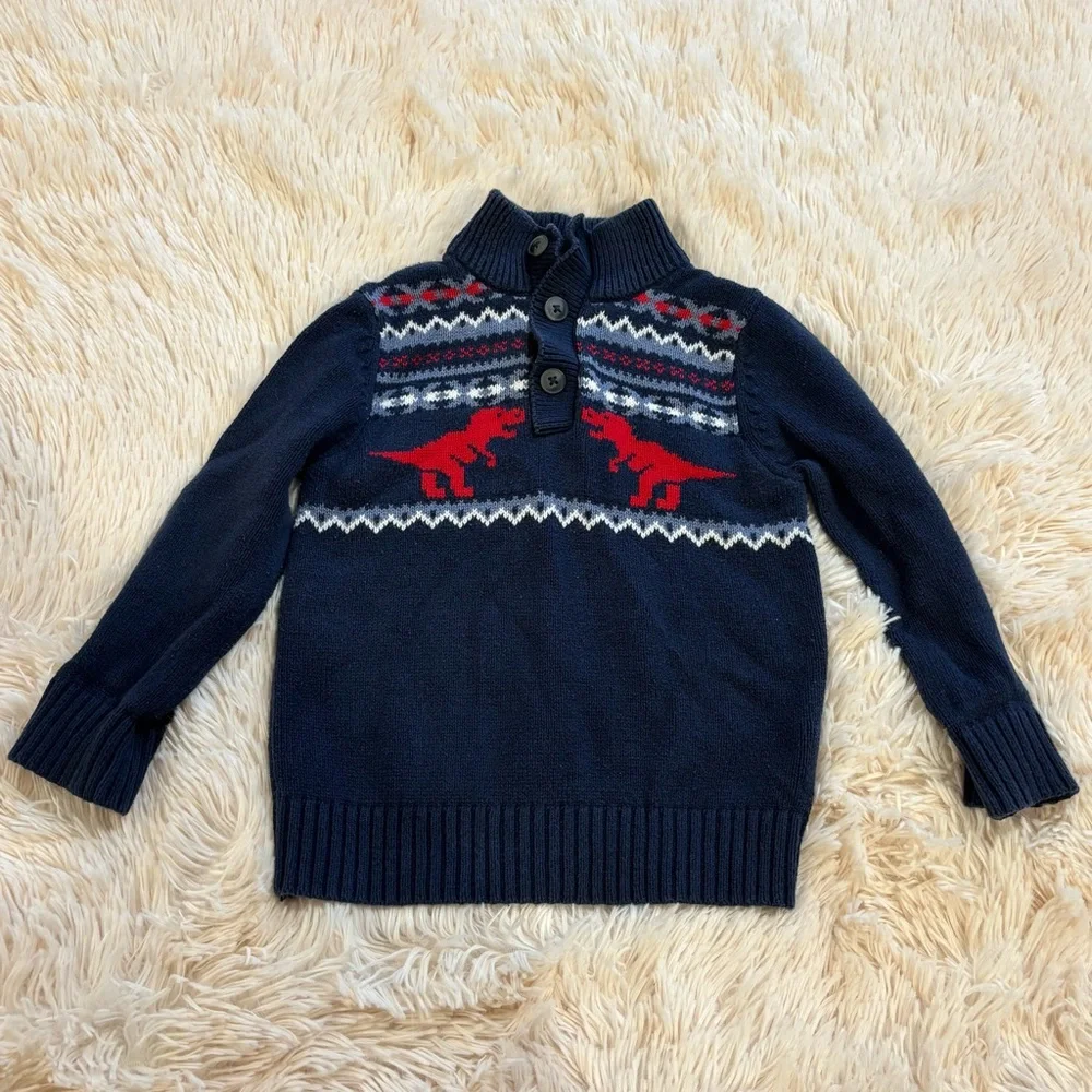 The Children’s Place Navy Fair Isle Holiday Dinosaur Sweater 2T